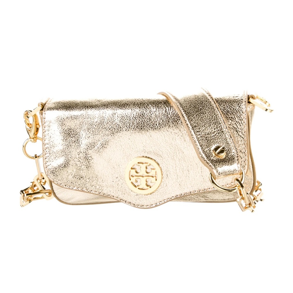 Tory Burch Leather Chain Crossbody Metallic Gold